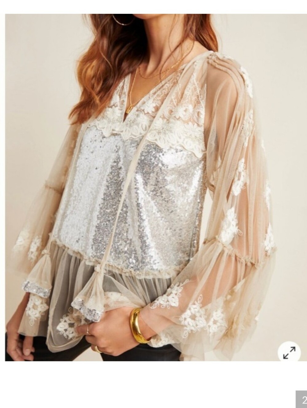 Rare Rina Dhaka Anthropologie Silver Mesh Sequin Blouse Gorgeous M